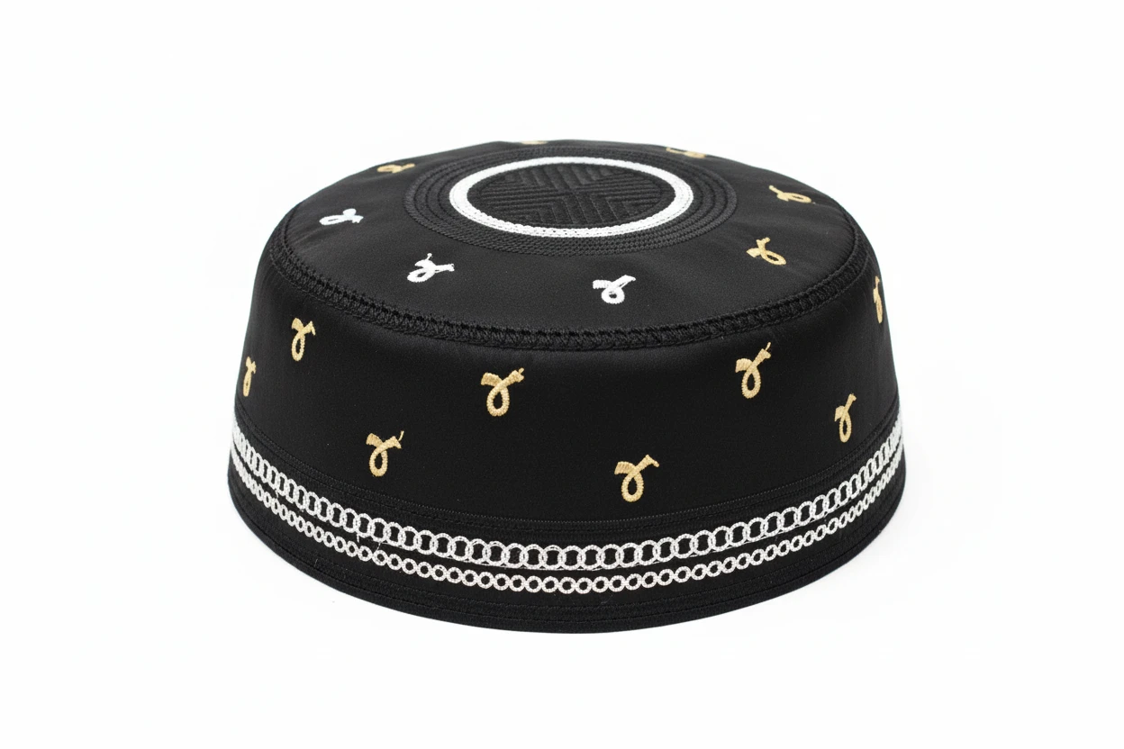 Luxury Embroidered Black Kufi Cap – Musl...