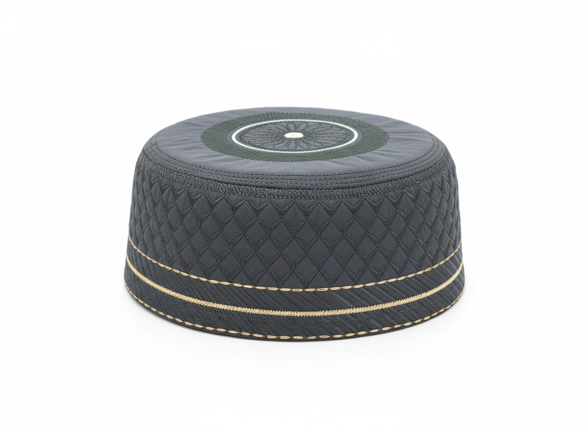 Premium Charcoal Grey Embroidered Kufi C...