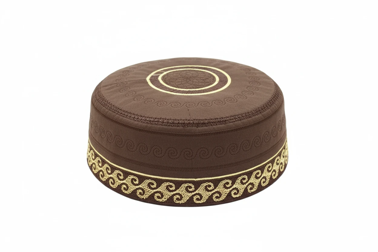 Elegant Brown/Maroon Embroidered Kufi Ca...