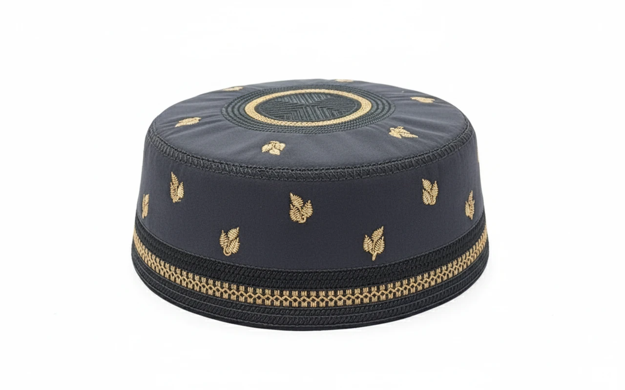 Luxury Charcoal Grey Kufi Cap with Embro...