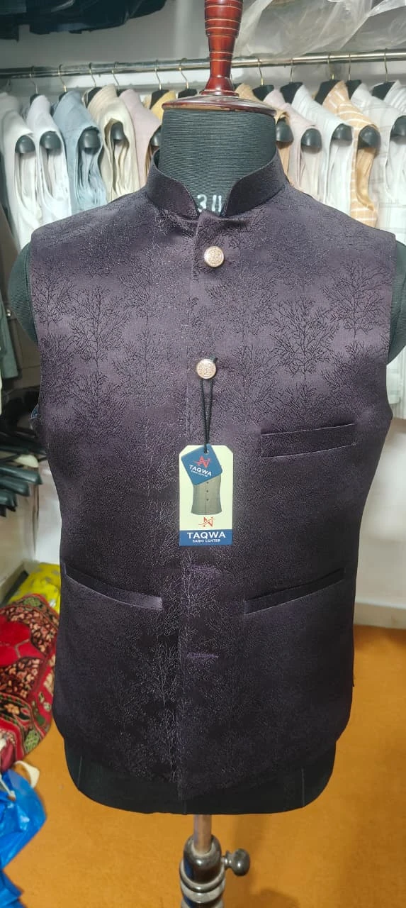 Men's Dark Purple Tree Pattern Nehru Jac...